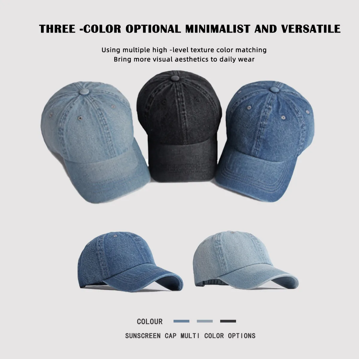 Sidiou Group Casual Street Style 6 Panel Denim Hats Sports Outdoor Sunscreen Cap Lightweight Fashion Baseball Hat For Unisex