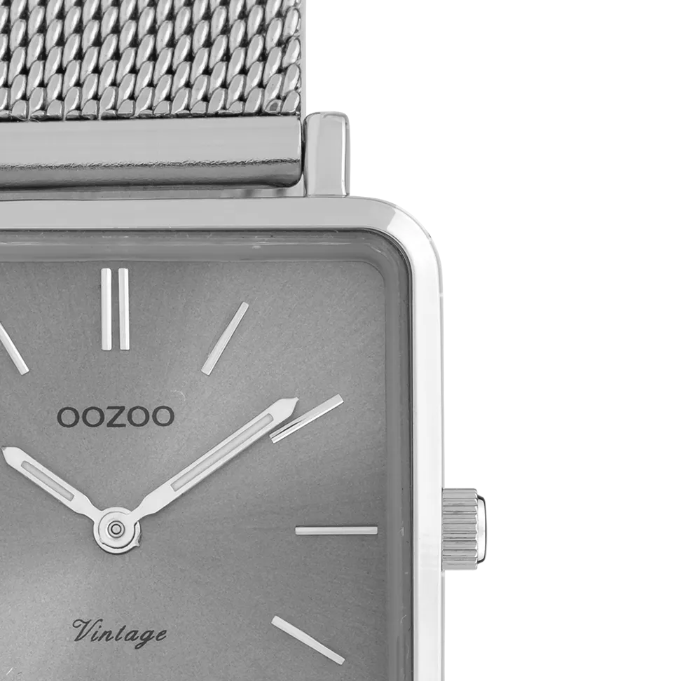 Silver coloured OOZOO watch with silver coloured metal mesh bracelet - C9842