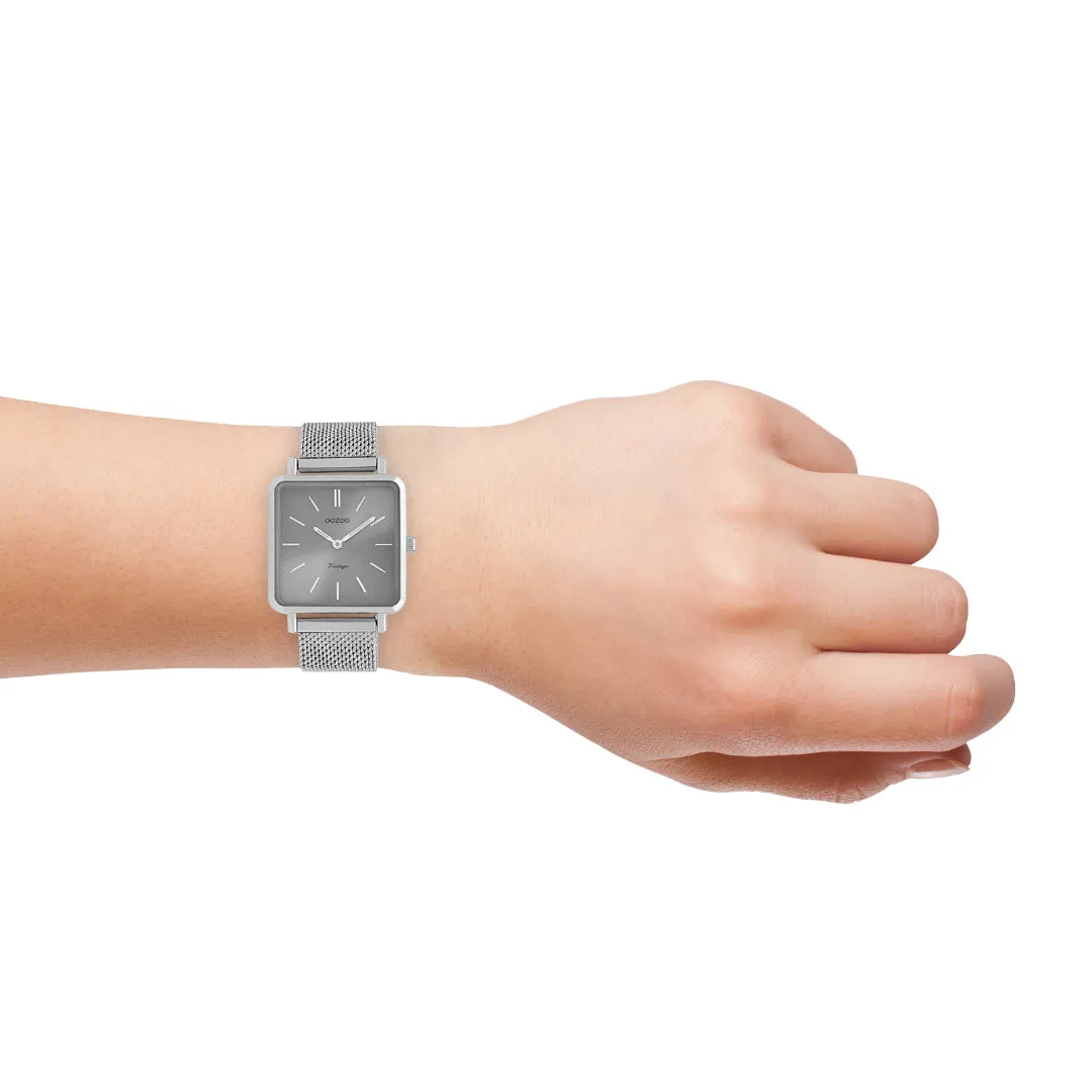 Silver coloured OOZOO watch with silver coloured metal mesh bracelet - C9842