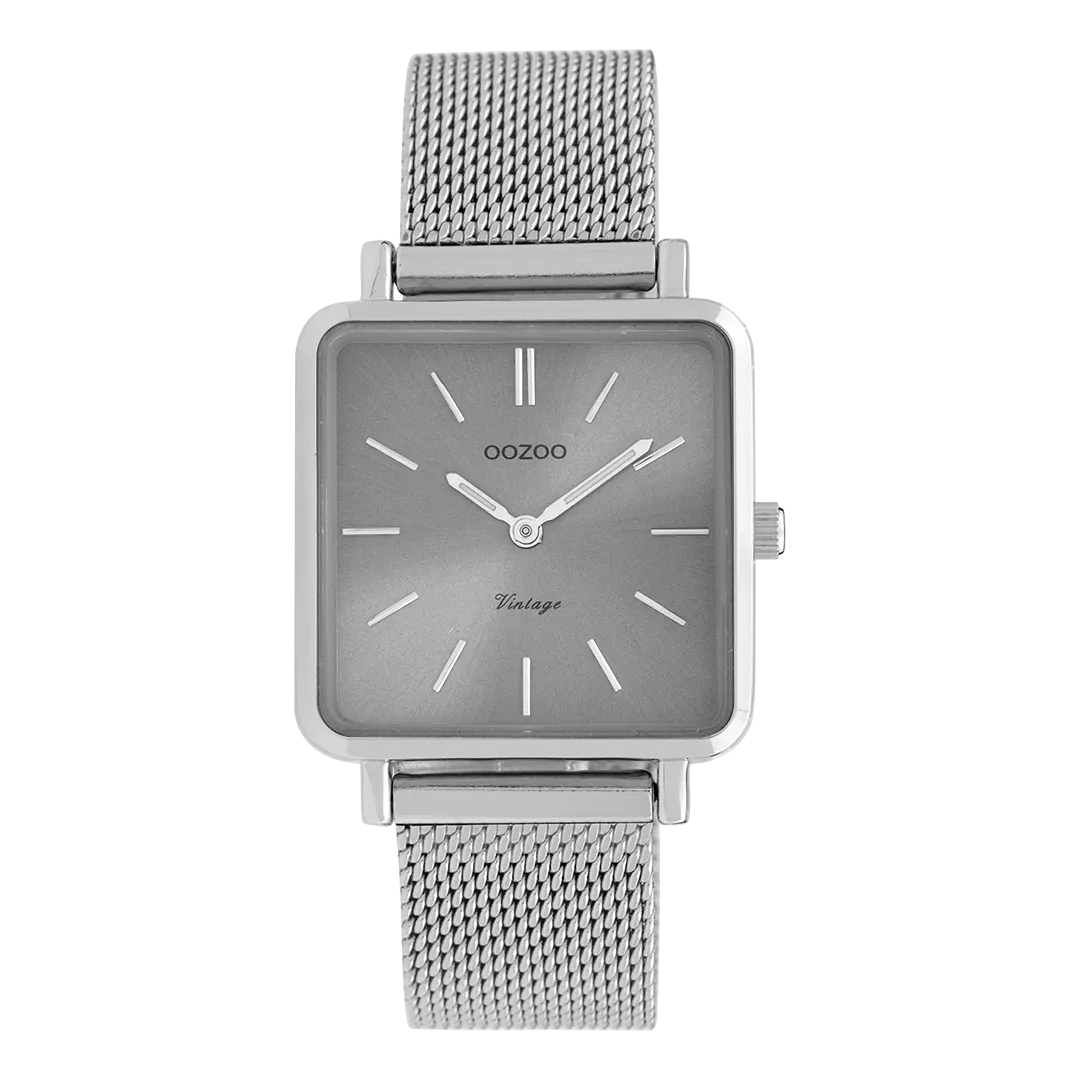 Silver coloured OOZOO watch with silver coloured metal mesh bracelet - C9842