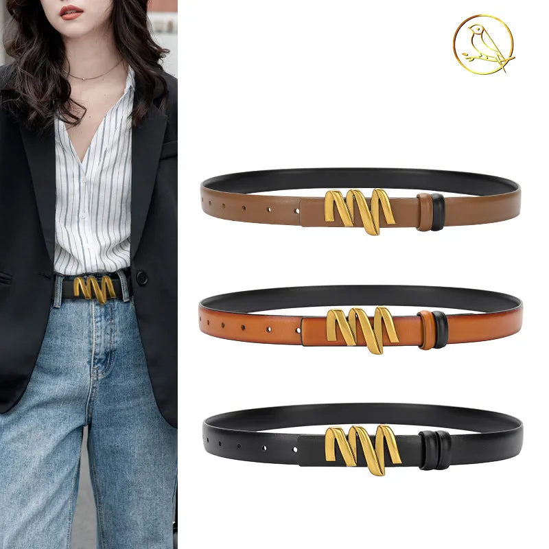 Smooth Buckle Leather Belt Women's Fashion All-Match Casual Jeans Belt Women's