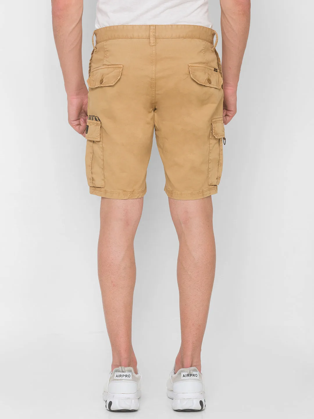 Spykar Men Camel Khaki Solid Relaxed Mid-Rise Shorts (Relaxed)