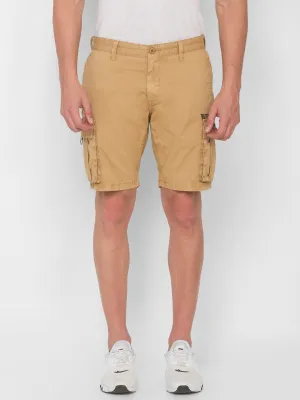 Spykar Men Camel Khaki Solid Relaxed Mid-Rise Shorts (Relaxed)