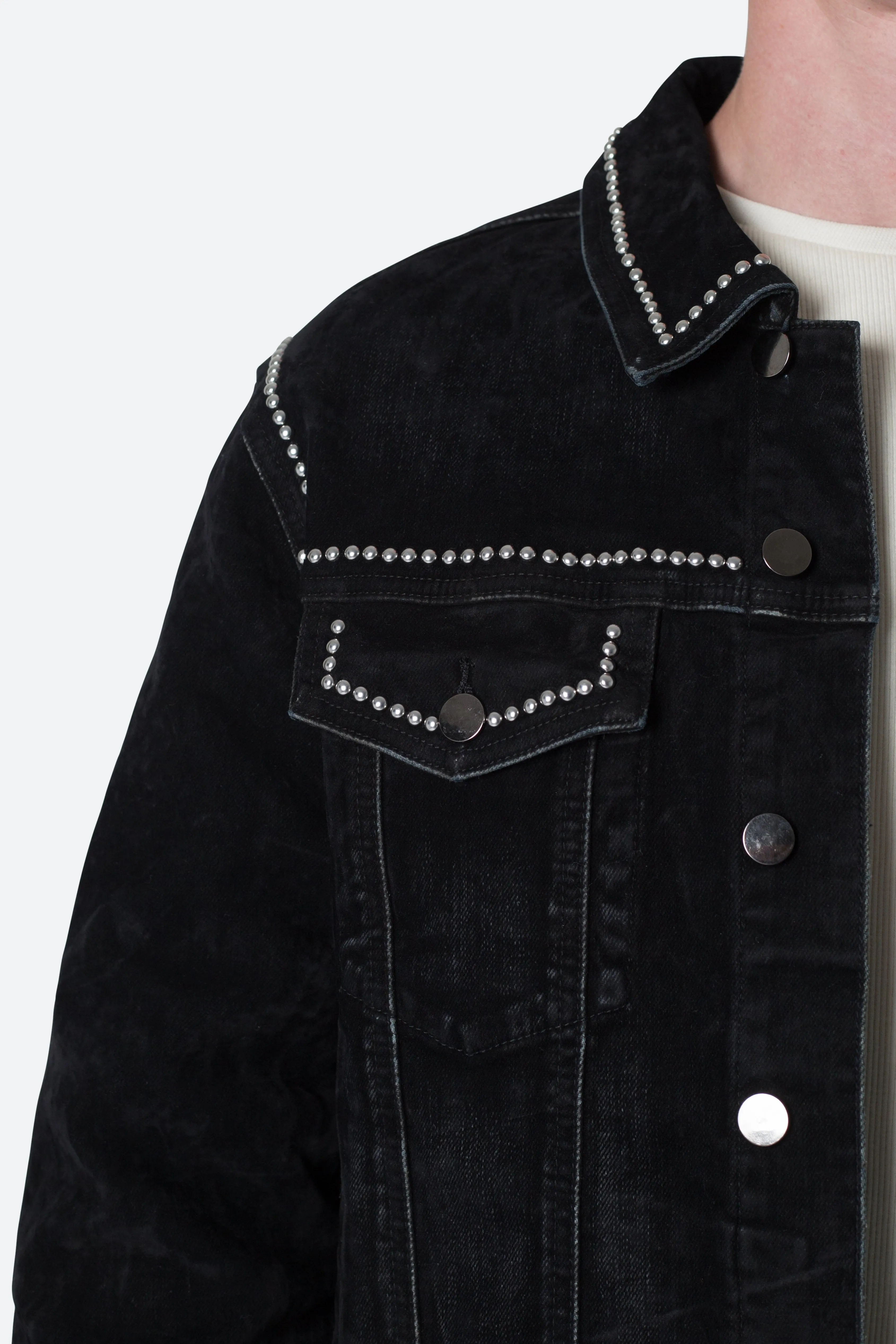 Studded Suede Denim Jacket - Black