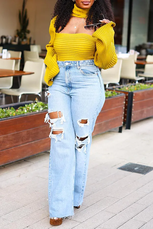 Stylish Ripped Raw Trim Jeans