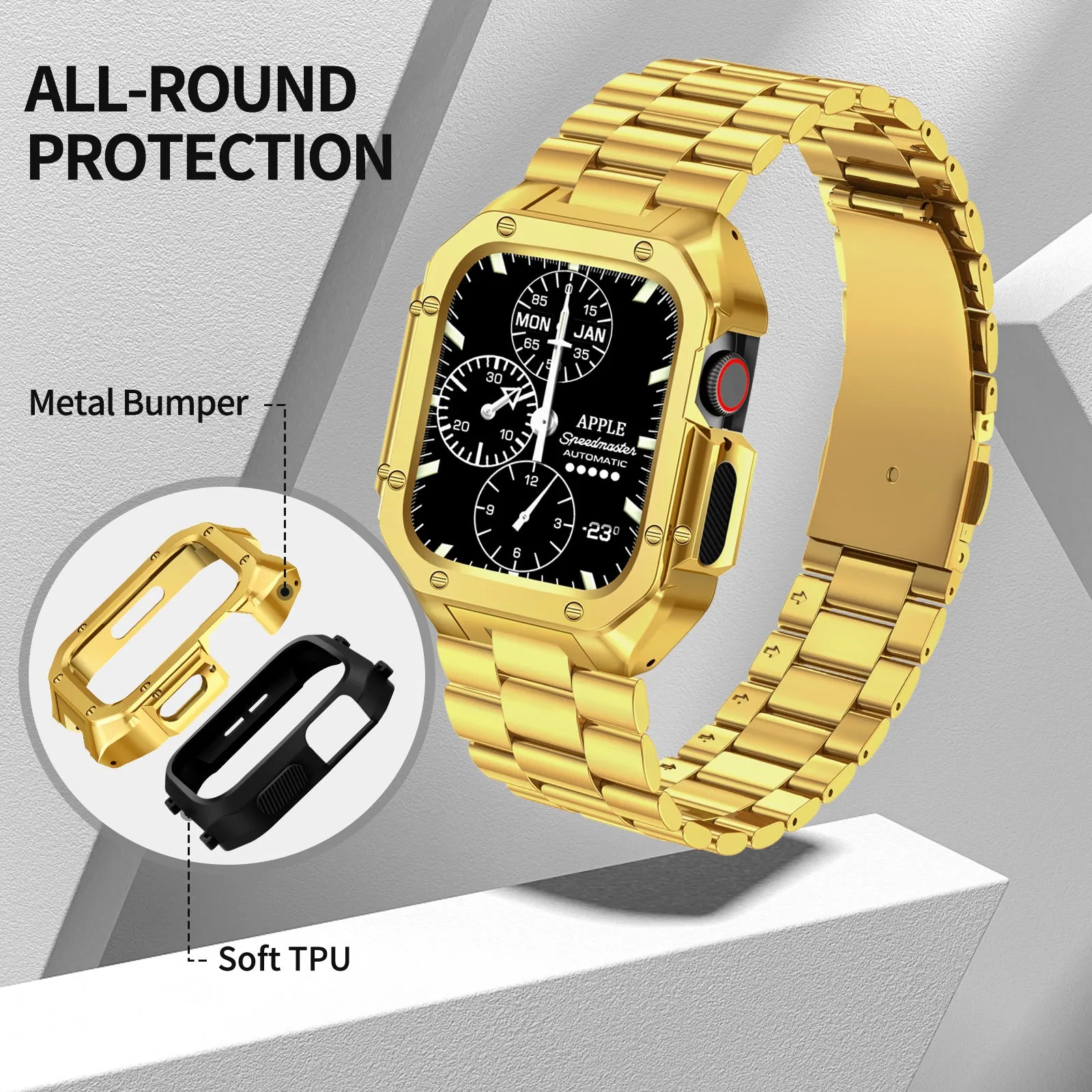 Uni-body Metal Band for Apple Watch 45mm Series 8, Gold