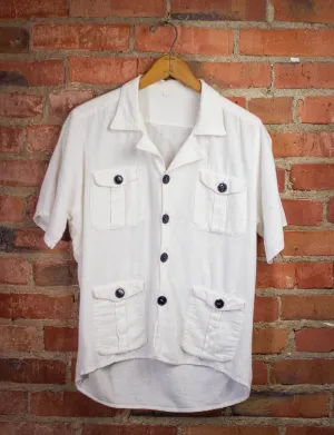 Vintage White Button Up Shirt with Black Buttons Small