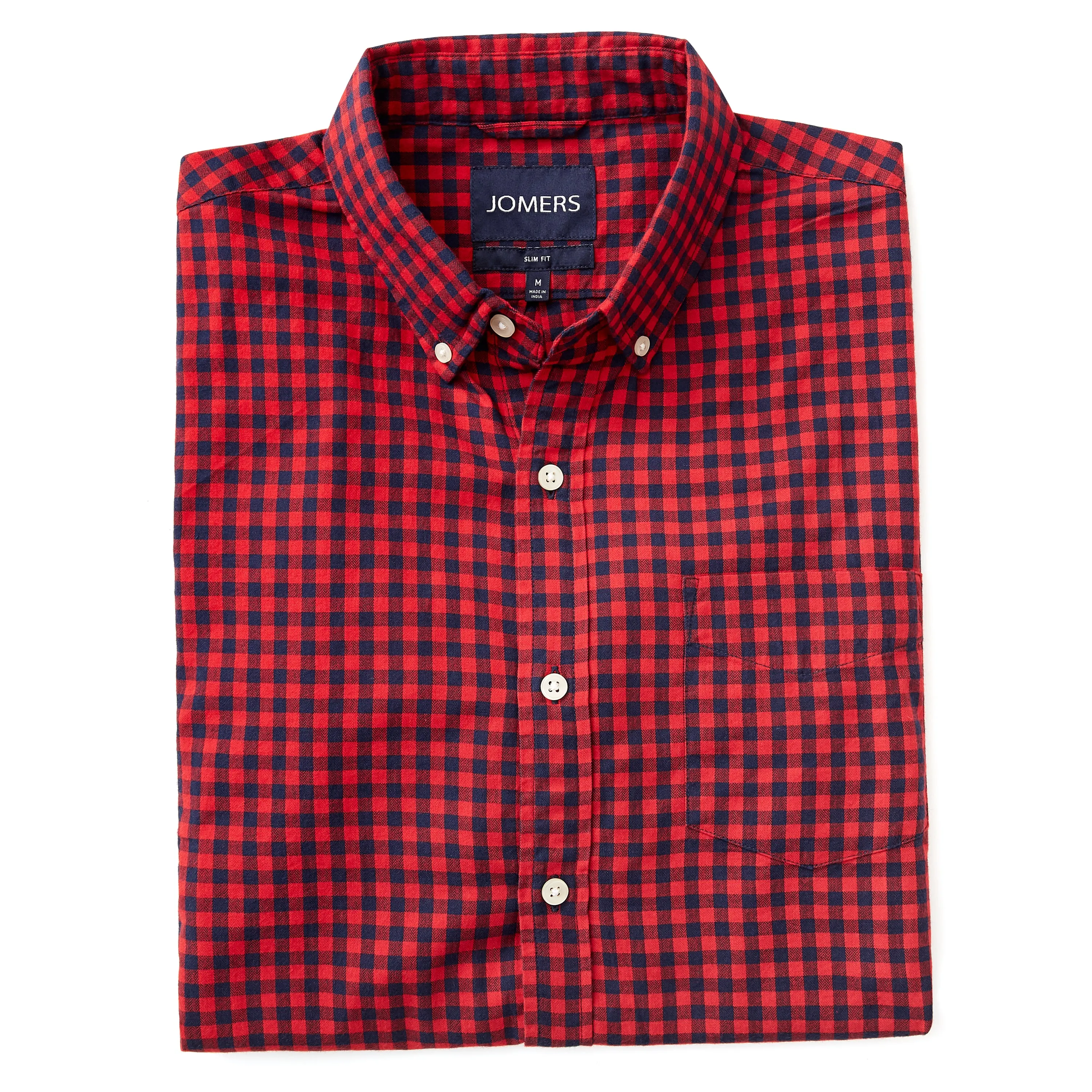 Washed Button Down Shirt - Buffalo Red Herringbone Brushed Gingham