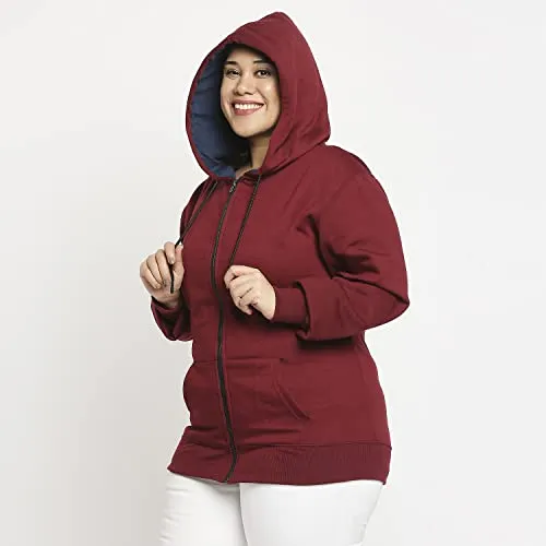 Wear Your Opinion Women's Fleece Hooded Neck Hoodie (WYO004773ZIPPLUS-F-2XL-Maroon_Maroon_2XL)