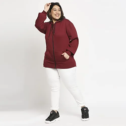 Wear Your Opinion Women's Fleece Hooded Neck Hoodie (WYO004773ZIPPLUS-F-2XL-Maroon_Maroon_2XL)