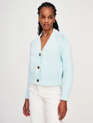 White   Warren Cotton Rope Button Cardigan in Aqua