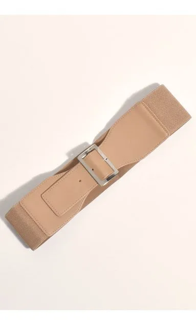 Wide Camel Stretch belt with Silver Buckle