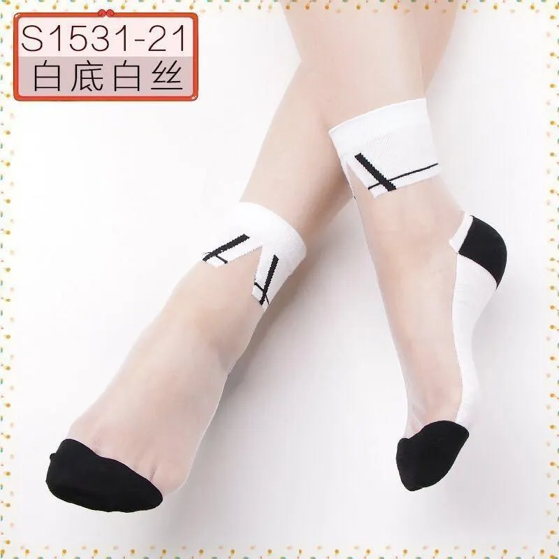 Women Transparent Lace Ruffle Soft  Sheer Silk Elastic Mesh Frill Trim Socks