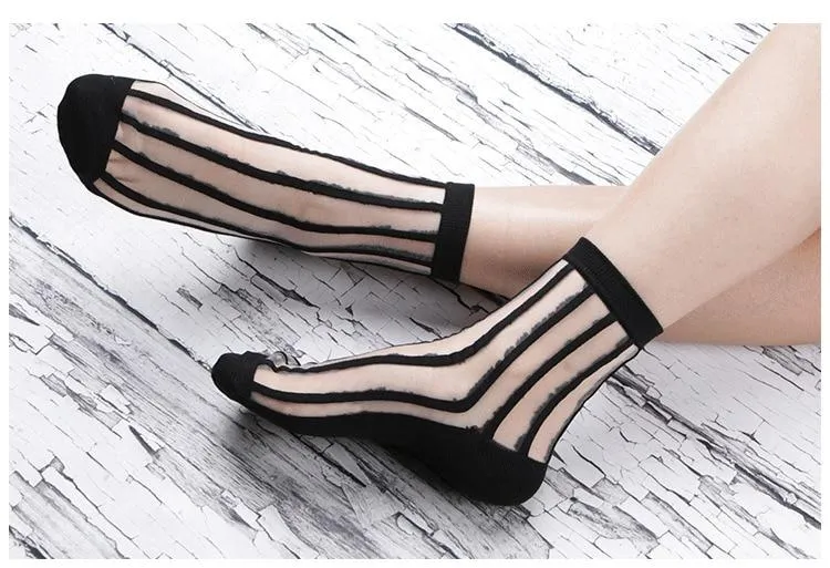 Women Transparent Lace Ruffle Soft  Sheer Silk Elastic Mesh Frill Trim Socks